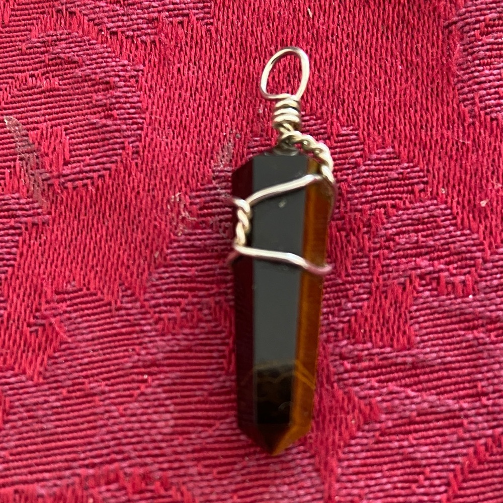 NEW Wire Wrap TigersEye Double Point Stone Pendant